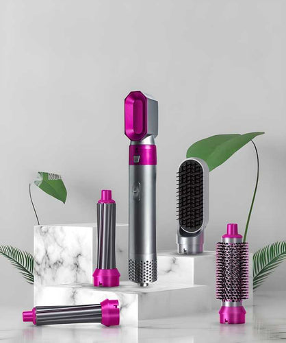 5 in 1 Multifunctional Hair Dryer Styling Tool, Detachable 5-in-1 Multi-Head Hot Air Comb, The Negative Ion Automatic Suction Hair Curler - Quik O Mart