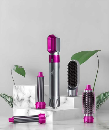 5 in 1 Multifunctional Hair Dryer Styling Tool, Detachable 5-in-1 Multi-Head Hot Air Comb, The Negative Ion Automatic Suction Hair Curler - Quik O Mart