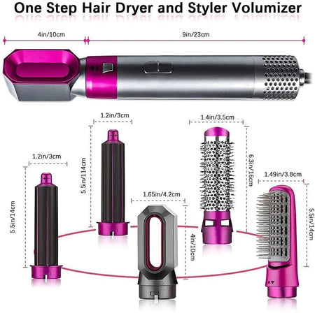 5 in 1 Multifunctional Hair Dryer Styling Tool, Detachable 5-in-1 Multi-Head Hot Air Comb, The Negative Ion Automatic Suction Hair Curler - Quik O Mart
